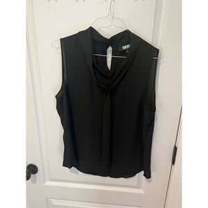 New DKNY black sleeveless tank with tie bow neck detail